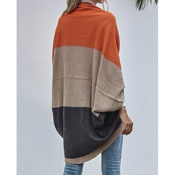 Cozy Color Block Batwing Oversized Open Front Cardigan - Picture 4 of 6